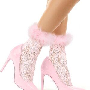 Women's Ruffle Fishnet Socks Nylon Spandex Mesh Feather Cuff Gift